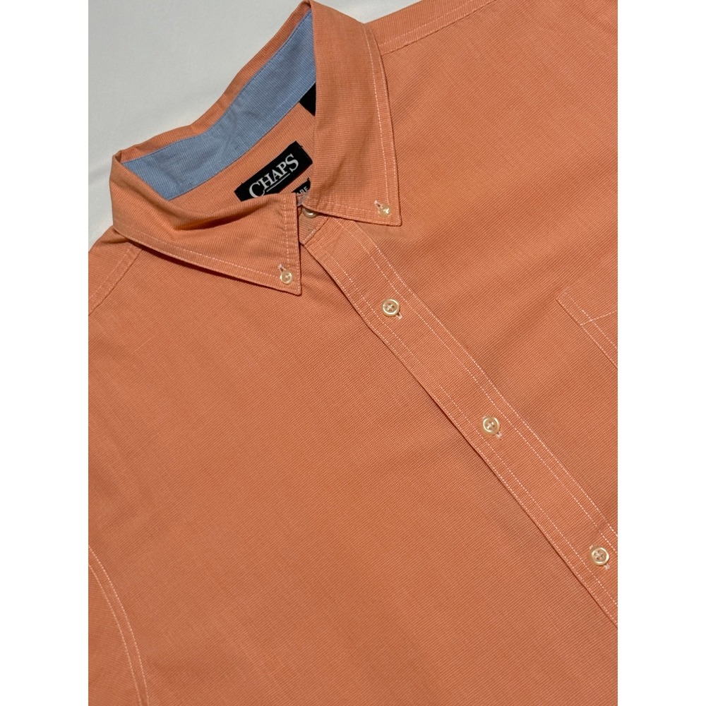 Chaps Mens‎ XXL Easy Care Short Sleeve Button Down Shirt Orange Check Excellent
